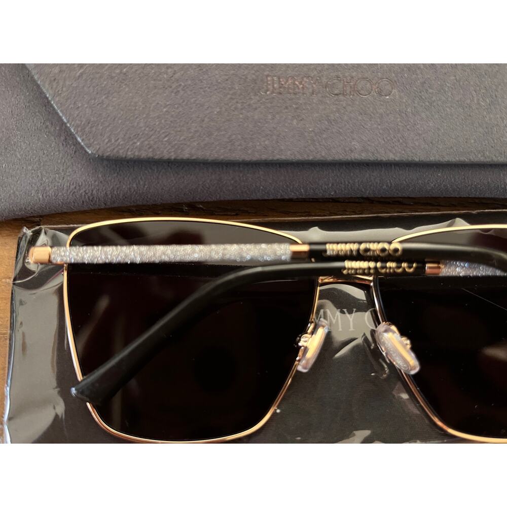 JIMMY CHOO EYEWEAR Crystal-Embellished Square Gold Frame Sunglasses NEW - Picture 7 of 10